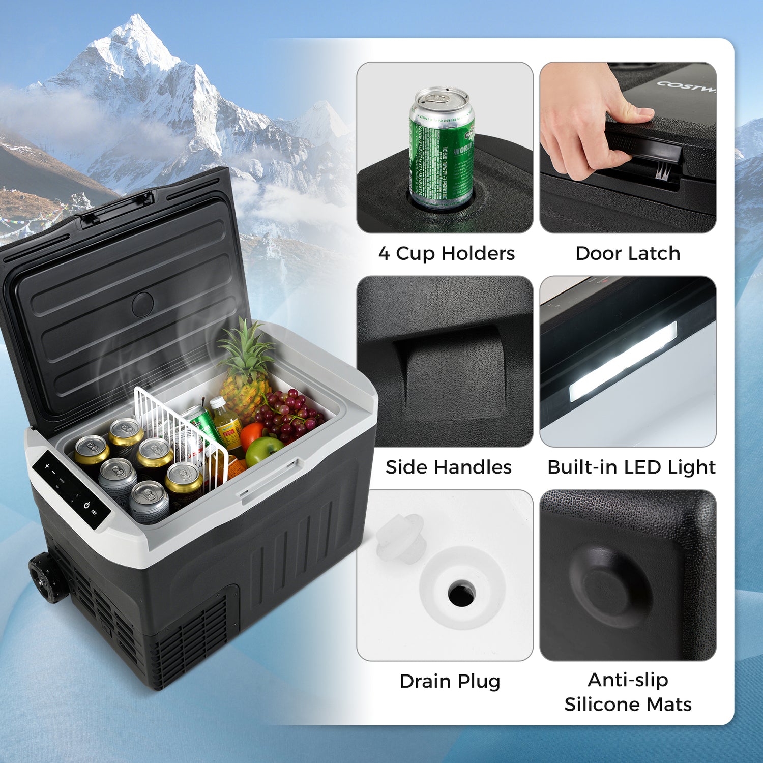 12V Car Refrigerator 32QT with Touch Panel and Removable Divider-M