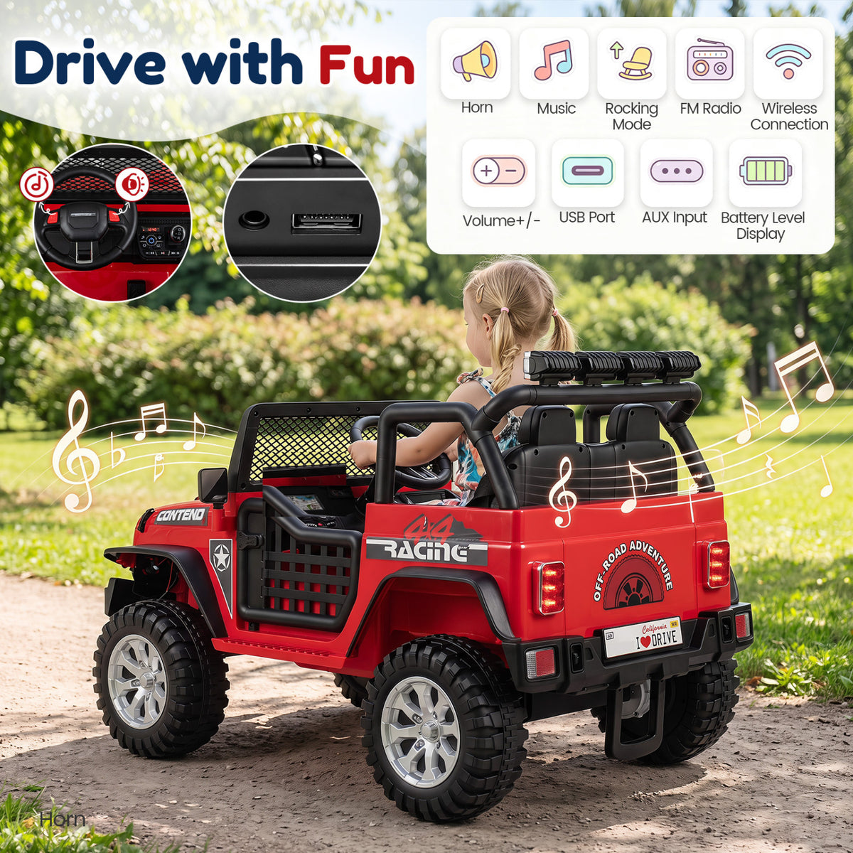 12V Electric 2-Seater Kids Ride On Car with Parent Remote Control-Red
