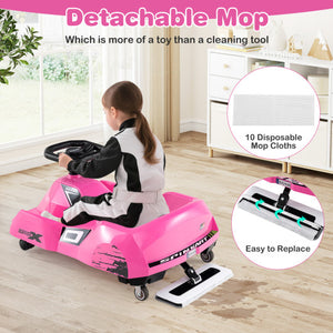 12V Electric Cleaning Go Kart with Detachable Mop and Remote Control-Pink