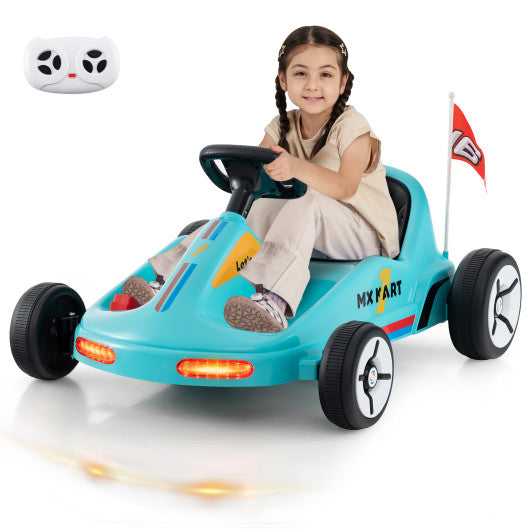 12V Electric Go Kart for Kids Race Toy with Remote Control and Music-Blue