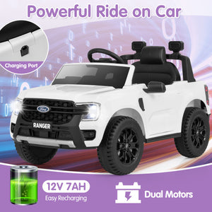 12V Electric Kids Ride on Car Licensed Ford Ranger with Remote Control and Music-White