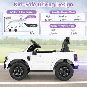 12V Electric Kids Ride on Car Licensed Ford Ranger with Remote Control and Music-White