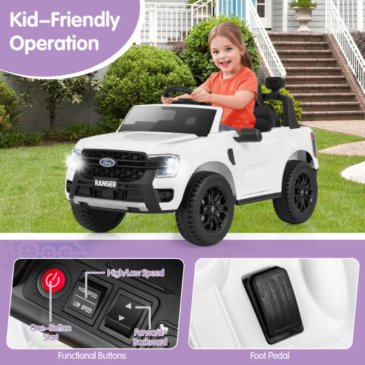 12V Electric Kids Ride on Car Licensed Ford Ranger with Remote Control and Music-White