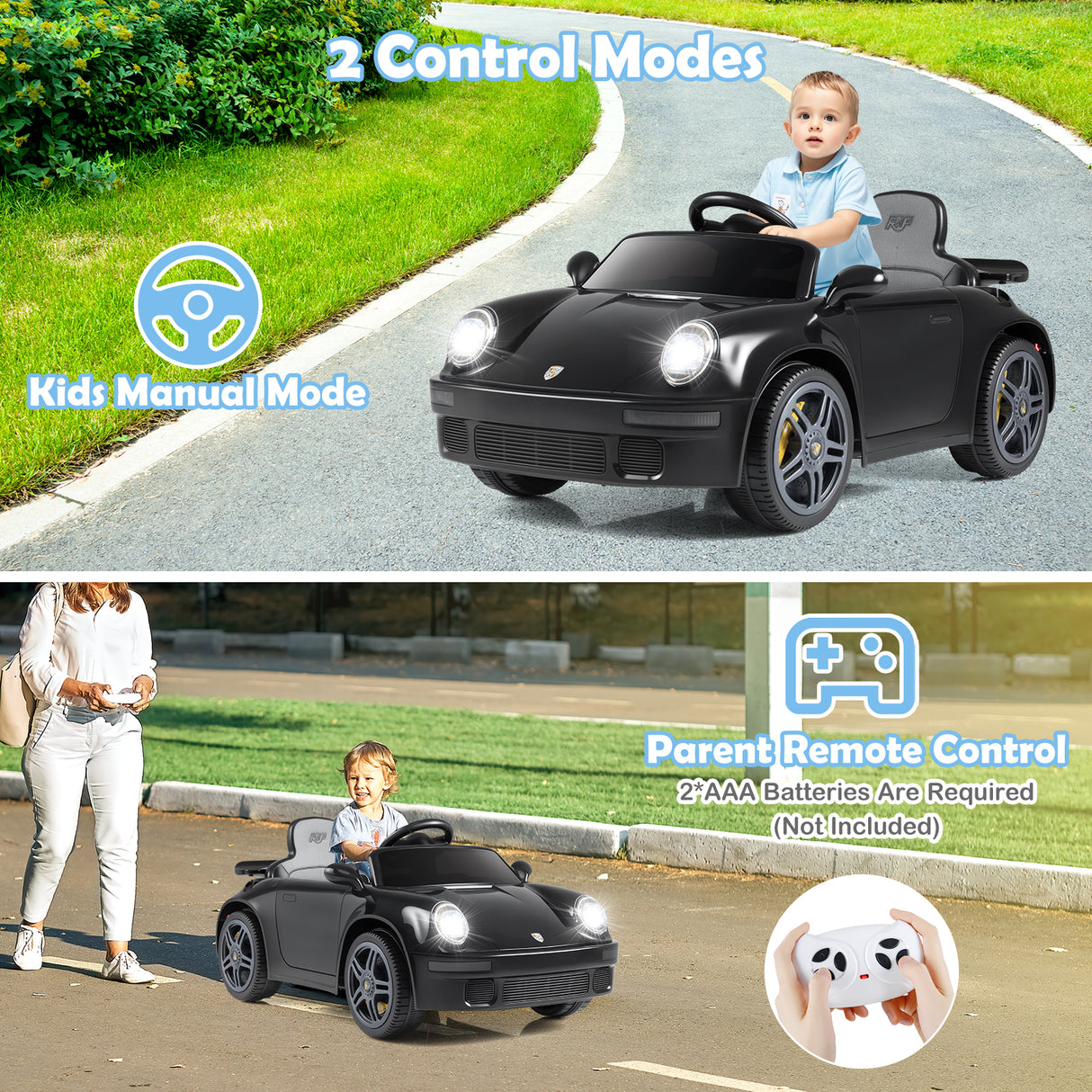 12V Electric Ride On Car Licensed RUF CTR with Remote Control and Music-Black