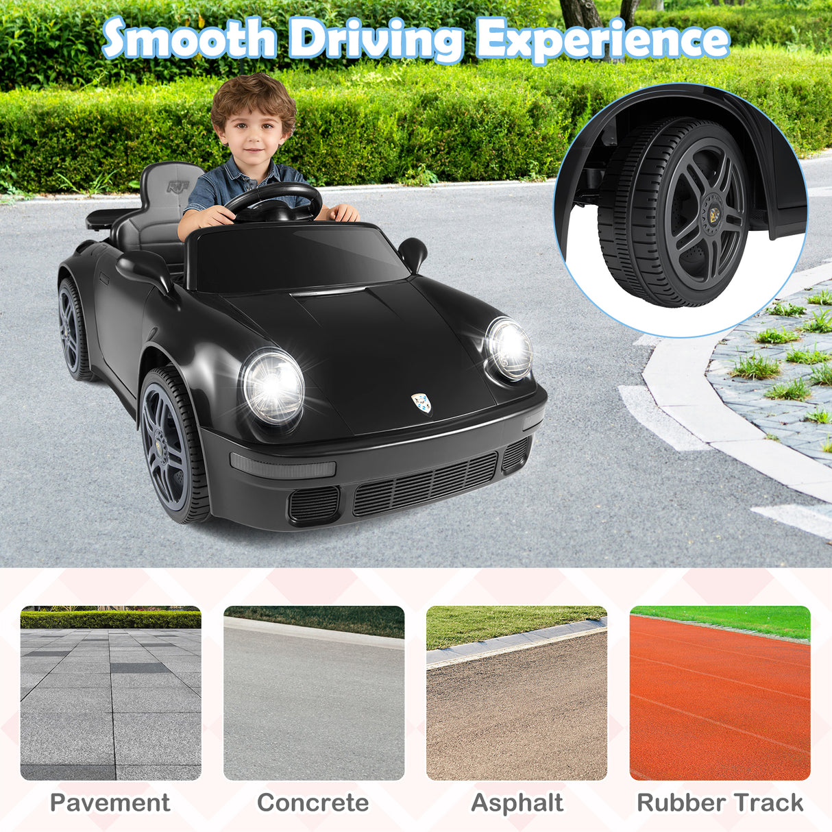 12V Electric Ride On Car Licensed RUF CTR with Remote Control and Music-Black