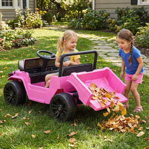 12V Electric Ride On Truck with Dump Bed and Music Licensed Toyota-Pink