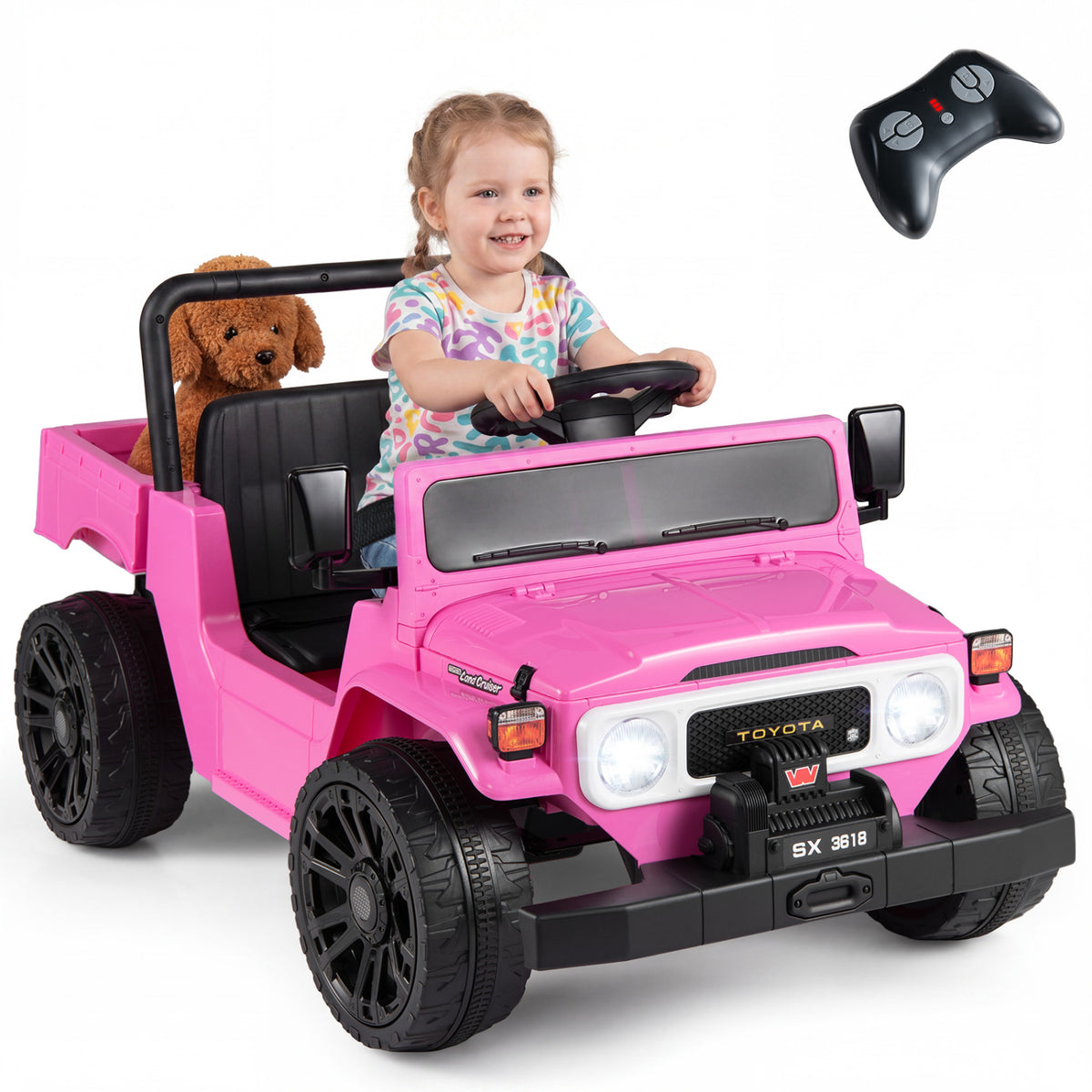 12V Electric Ride On Truck with Dump Bed and Music Licensed Toyota-Pink