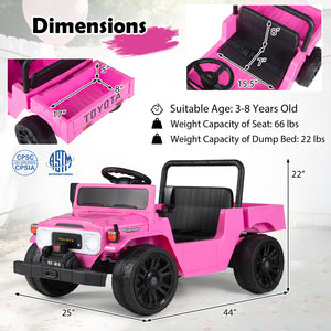 12V Electric Ride On Truck with Dump Bed and Music Licensed Toyota-Pink
