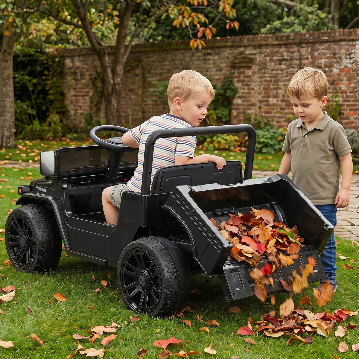 12V Electric Ride On Truck with Dump Bed and Music Licensed Toyota-Black