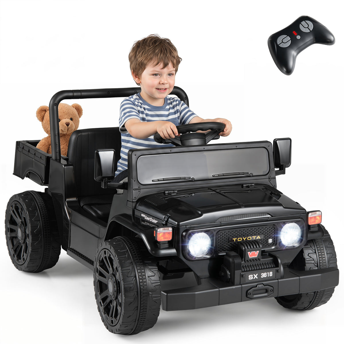 12V Electric Ride On Truck with Dump Bed and Music Licensed Toyota-Black