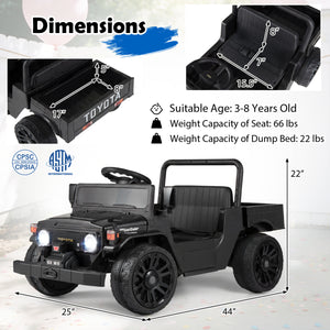 12V Electric Ride On Truck with Dump Bed and Music Licensed Toyota-Black