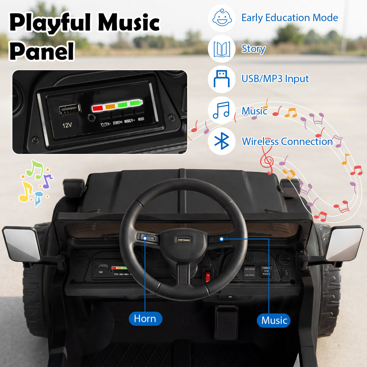 12V Electric Ride On Truck with Dump Bed and Music Licensed Toyota-Black