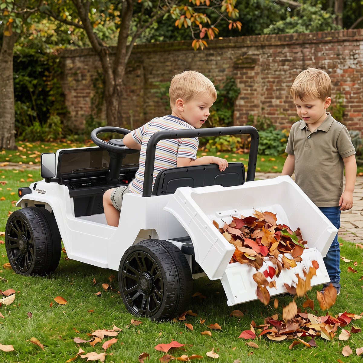 12V Electric Ride On Truck with Dump Bed and Music Licensed Toyota-White