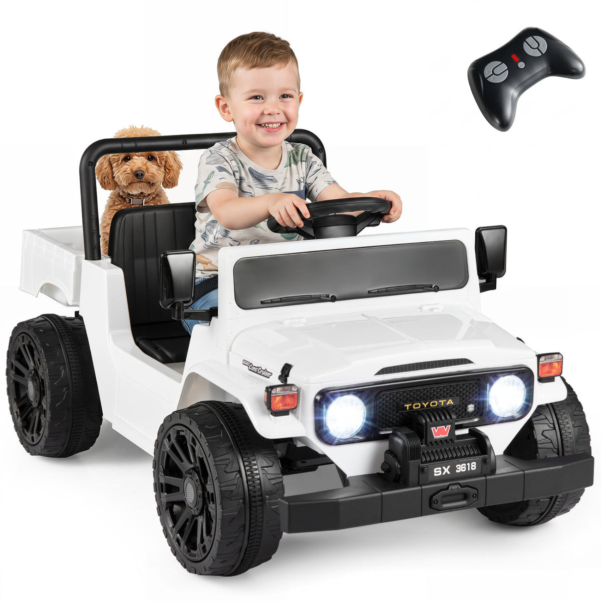 12V Electric Ride On Truck with Dump Bed and Music Licensed Toyota-White