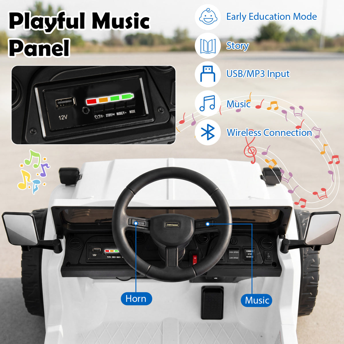 12V Electric Ride On Truck with Dump Bed and Music Licensed Toyota-White