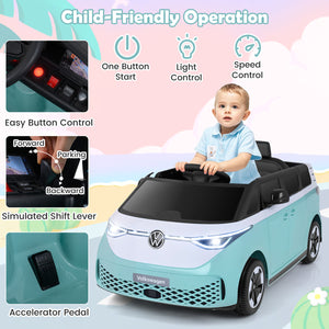 12V Kids Electric Car Bus with Music and LED Headlights Licensed Volkswagen-Blue