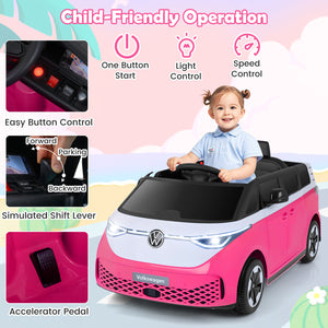 12V Kids Electric Car Bus with Music and LED Headlights Licensed Volkswagen-Pink