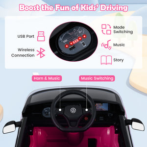 12V Kids Electric Car Bus with Music and LED Headlights Licensed Volkswagen-Pink
