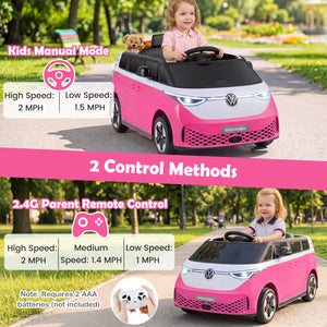 12V Kids Electric Car Bus with Music and LED Headlights Licensed Volkswagen-Pink