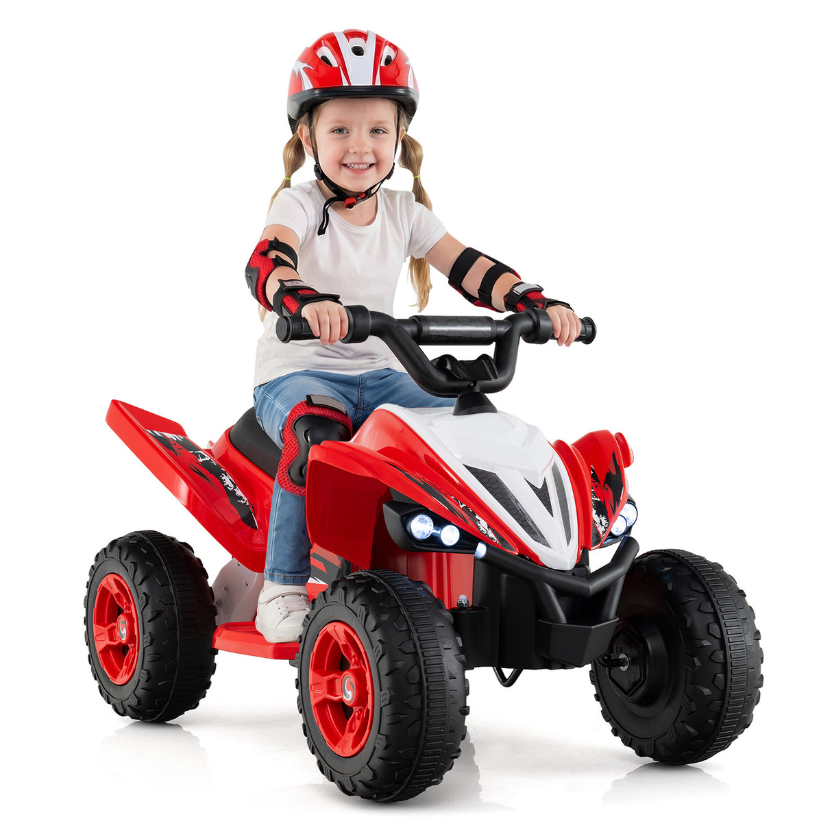 12V Kids Ride On ATV 4-Wheeler Quad with LED Lights and 7 mph Max Speed-Red