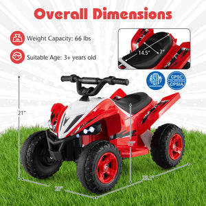 12V Kids Ride On ATV 4-Wheeler Quad with LED Lights and 7 mph Max Speed-Red