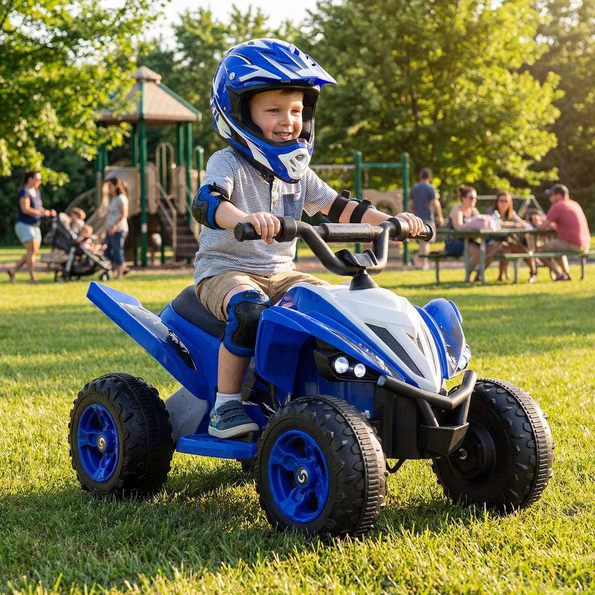 12V Kids Ride On ATV 4-Wheeler Quad with LED Lights and 7 mph Max Speed-Navy