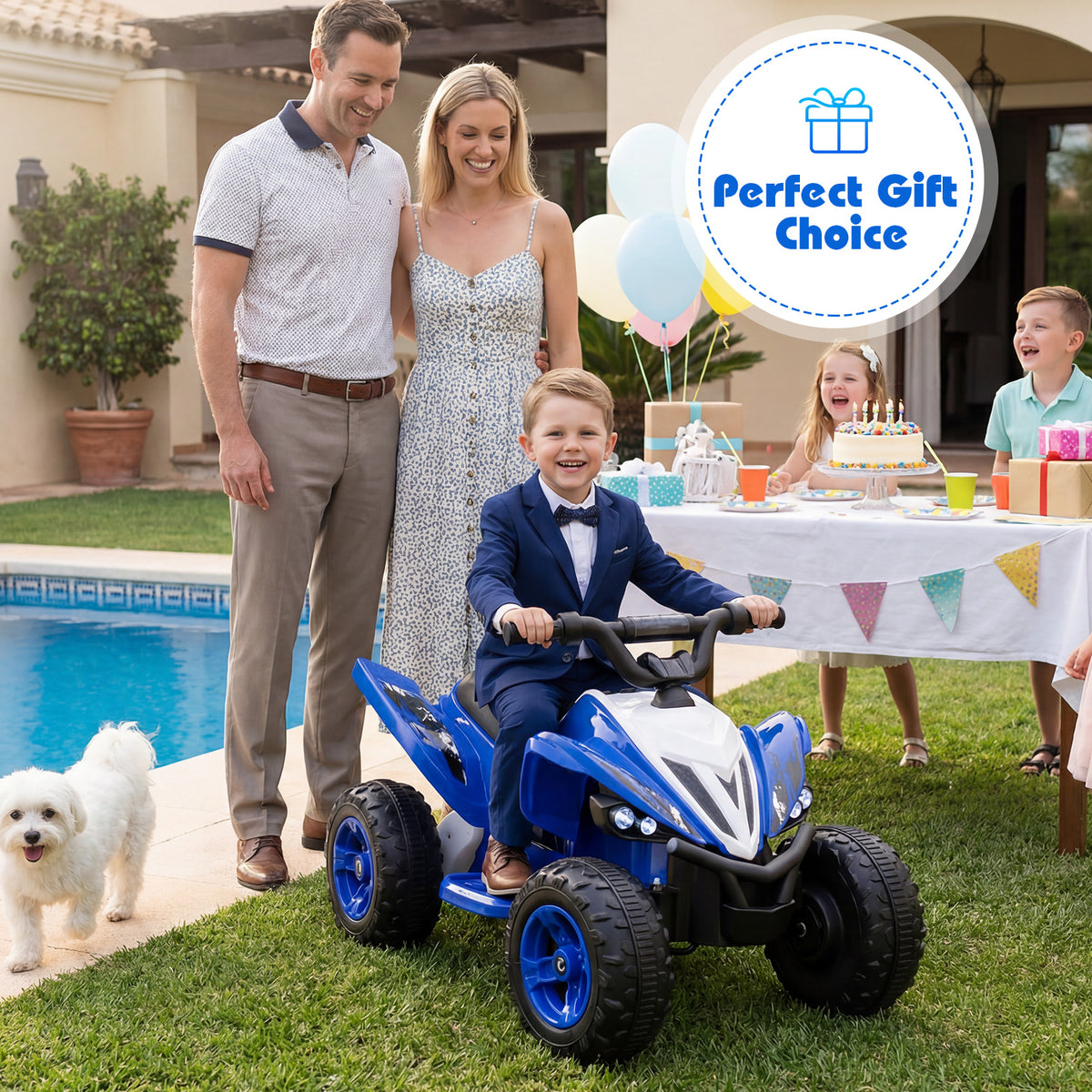 12V Kids Ride On ATV 4-Wheeler Quad with LED Lights and 7 mph Max Speed-Navy