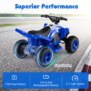 12V Kids Ride On ATV 4-Wheeler Quad with LED Lights and 7 mph Max Speed-Navy