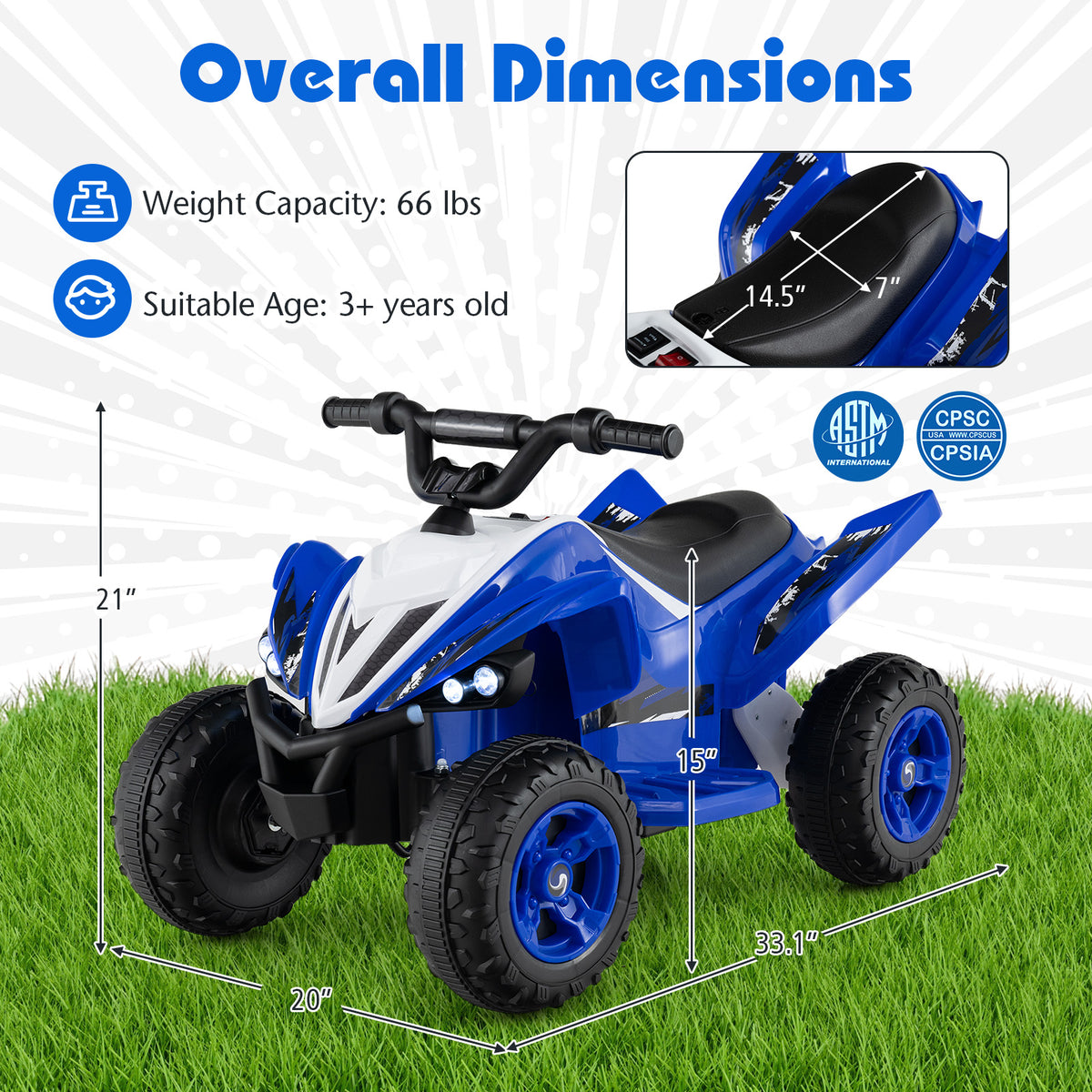 12V Kids Ride On ATV 4-Wheeler Quad with LED Lights and 7 mph Max Speed-Navy