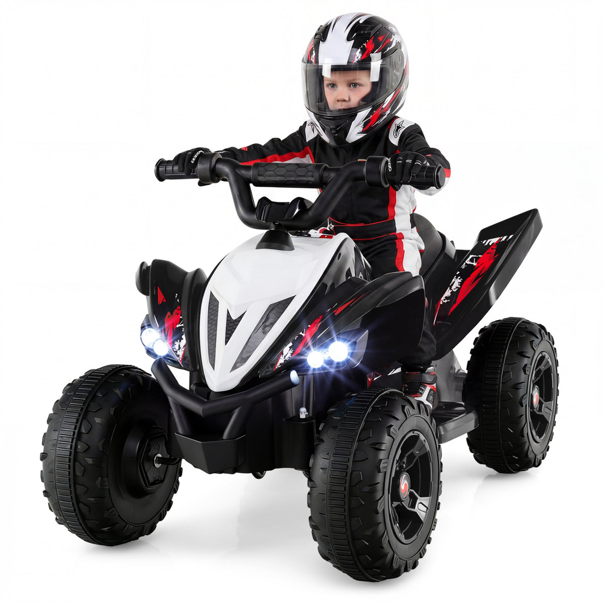 12V Kids Ride On ATV 4-Wheeler Quad with LED Lights and 7 mph Max Speed-Black