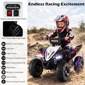 12V Kids Ride On ATV 4-Wheeler Quad with LED Lights and 7 mph Max Speed-Black