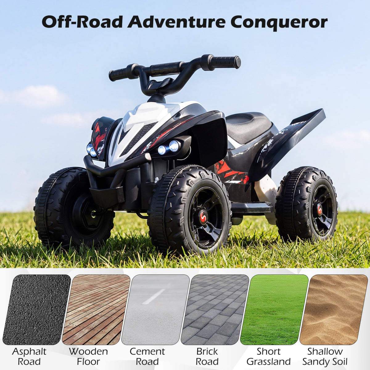 12V Kids Ride On ATV 4-Wheeler Quad with LED Lights and 7 mph Max Speed-Black