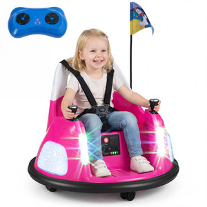 12V Kids Ride On Bumper Car with Remote Control and Flashing Lights-Pink