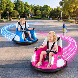 12V Kids Ride On Bumper Car with Remote Control and Flashing Lights-Pink