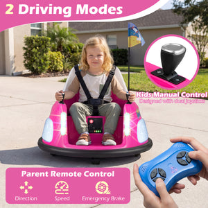 12V Kids Ride On Bumper Car with Remote Control and Flashing Lights-Pink