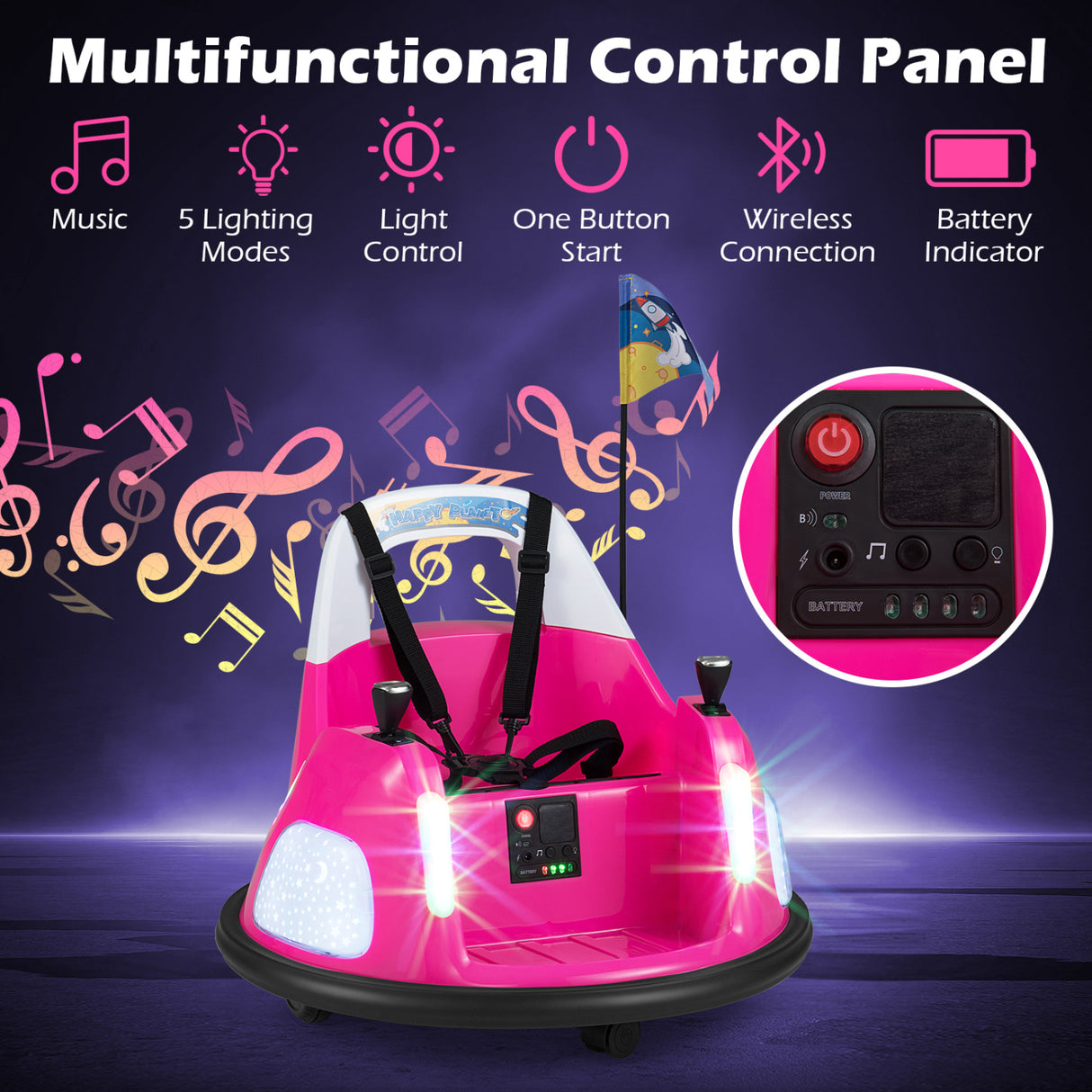 12V Kids Ride On Bumper Car with Remote Control and Flashing Lights-Pink