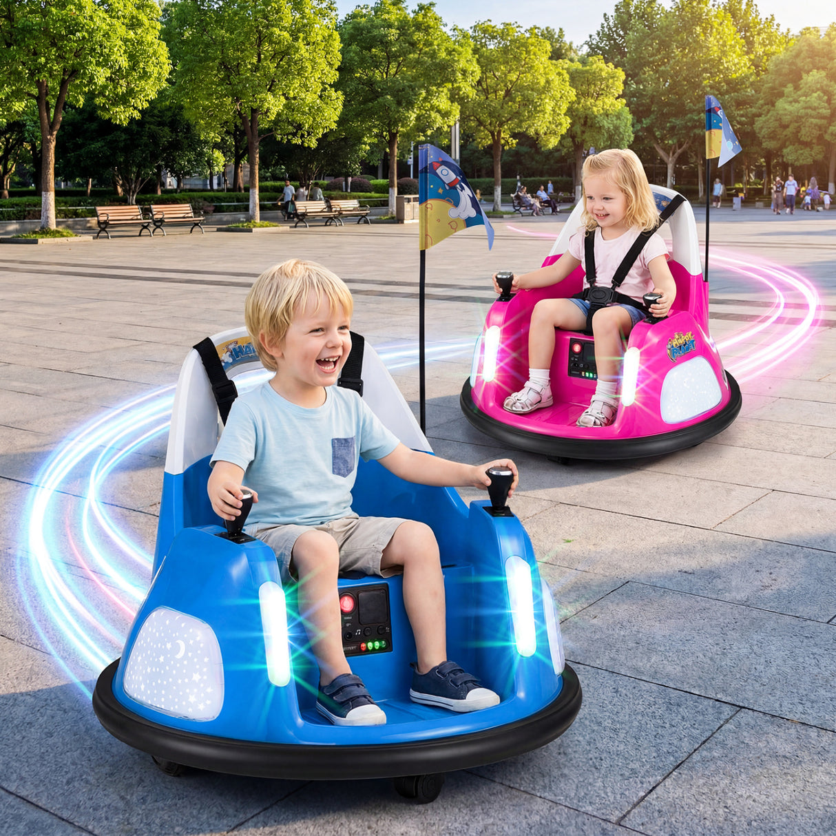 12V Kids Ride On Bumper Car with Remote Control and Flashing Lights-Blue