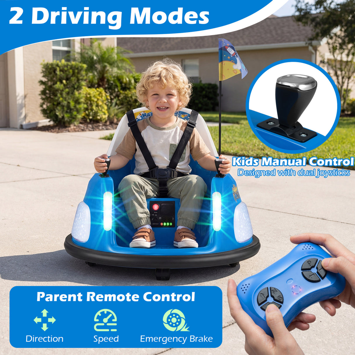 12V Kids Ride On Bumper Car with Remote Control and Flashing Lights-Blue
