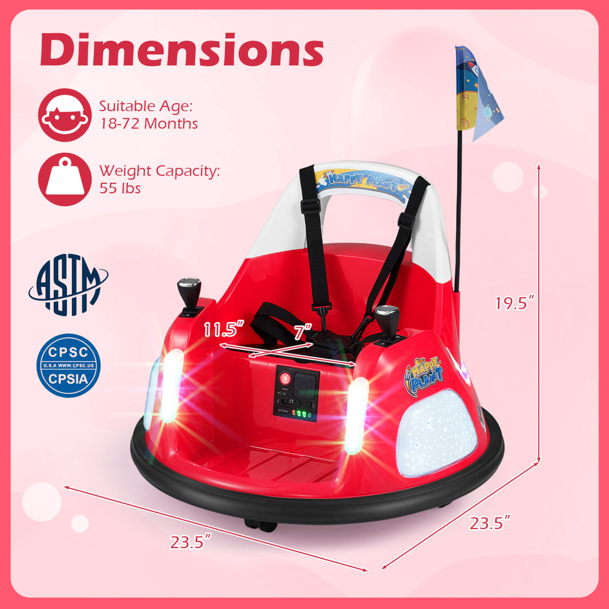12V Kids Ride On Bumper Car with Remote Control and Flashing Lights-Red