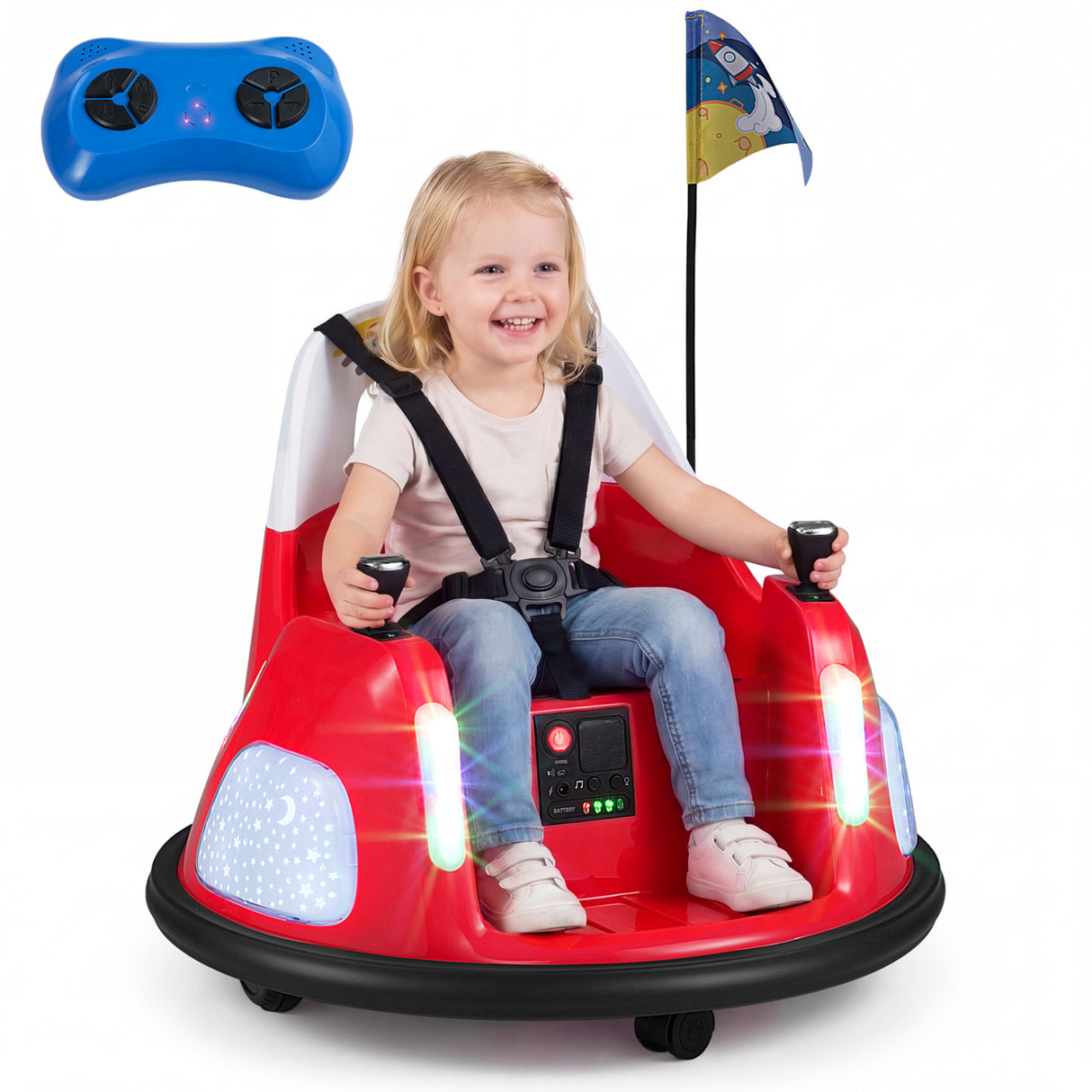 12V Kids Ride On Bumper Car with Remote Control and Flashing Lights-Red