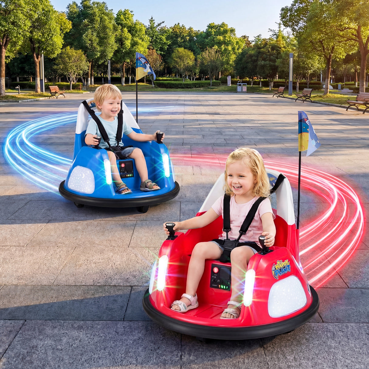 12V Kids Ride On Bumper Car with Remote Control and Flashing Lights-Red