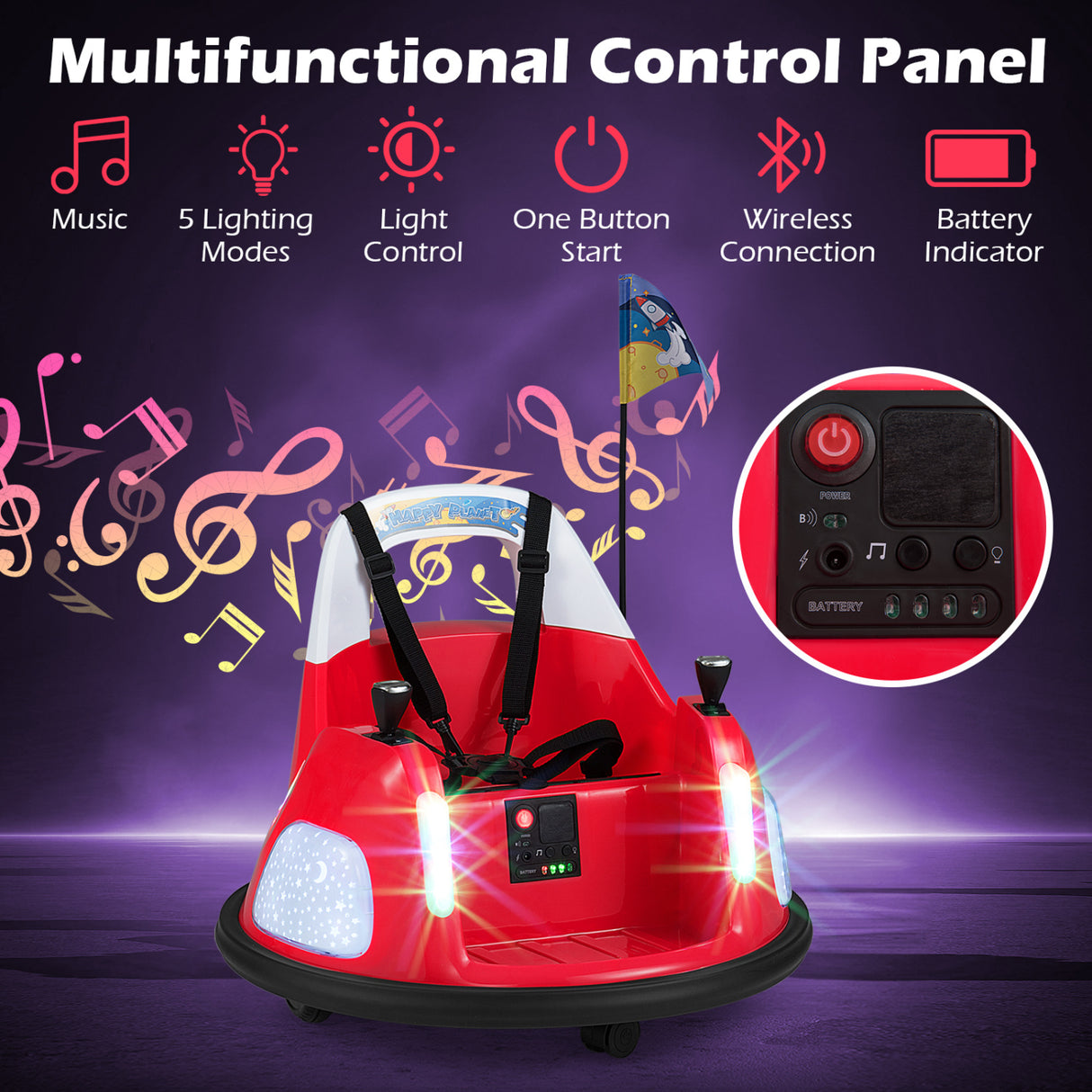 12V Kids Ride On Bumper Car with Remote Control and Flashing Lights-Red