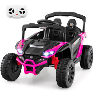 12V Kids Ride On Car UTV Electric Vehicle with LED Lights  Music and Horn-Hot Pink