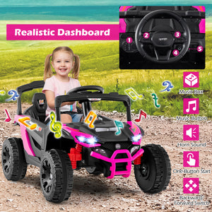 12V Kids Ride On Car UTV Electric Vehicle with LED Lights  Music and Horn-Hot Pink