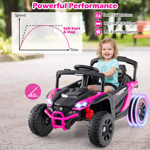 12V Kids Ride On Car UTV Electric Vehicle with LED Lights  Music and Horn-Hot Pink