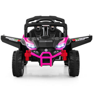 12V Kids Ride On Car UTV Electric Vehicle with LED Lights  Music and Horn-Hot Pink