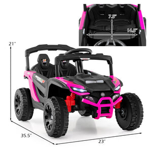 12V Kids Ride On Car UTV Electric Vehicle with LED Lights  Music and Horn-Hot Pink