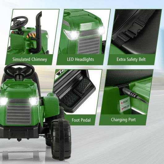 12V Kids Ride On Tractor with Trailer and Remote Control-Dark Green