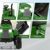 12V Kids Ride On Tractor with Trailer and Remote Control-Dark Green