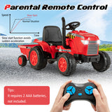 12V Kids Ride On Tractor with Trailer and Remote Control-Red